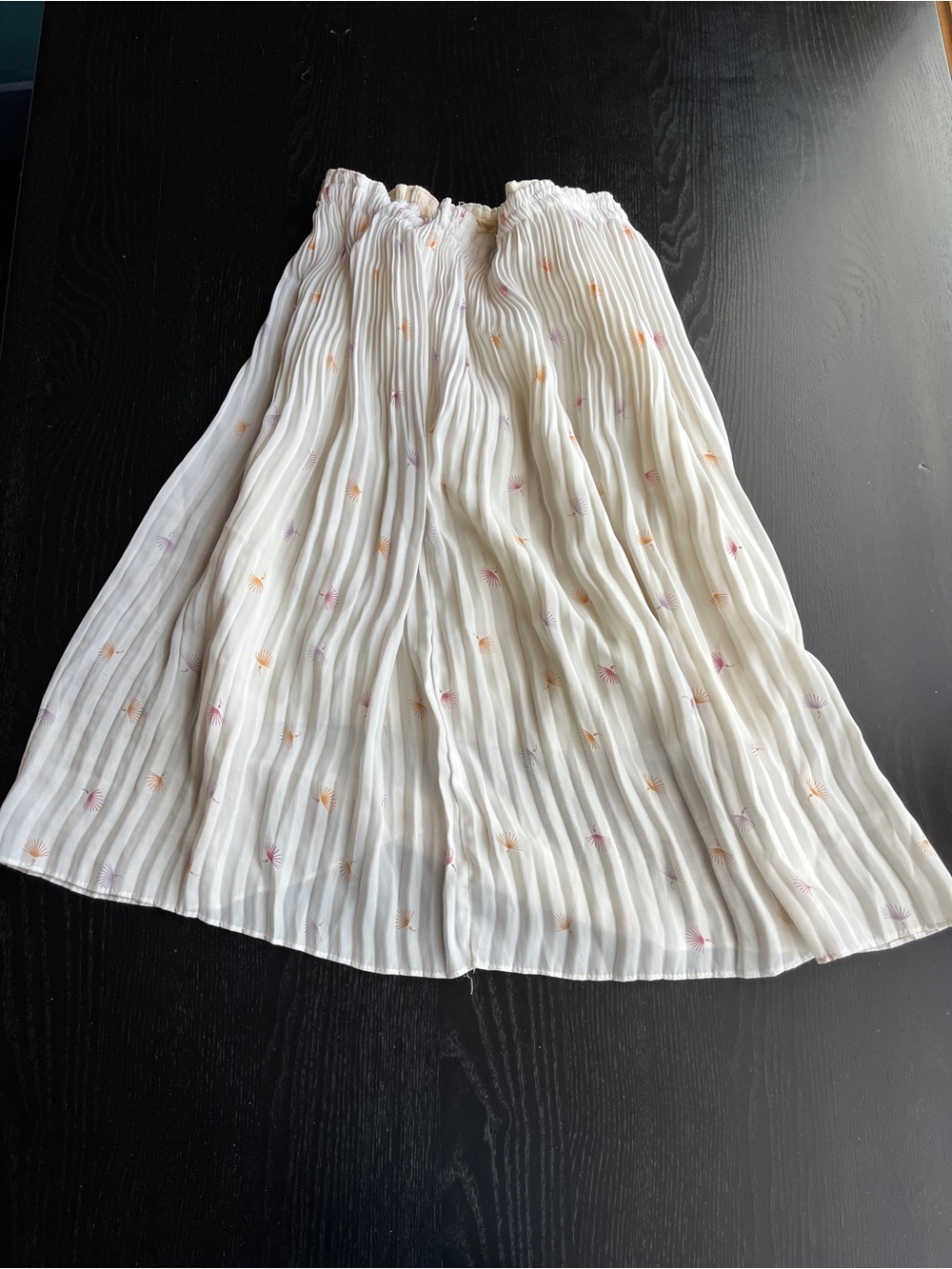 White Pleated Skirt Multi Color Print Elastic Waist Flare A-Line Skirt